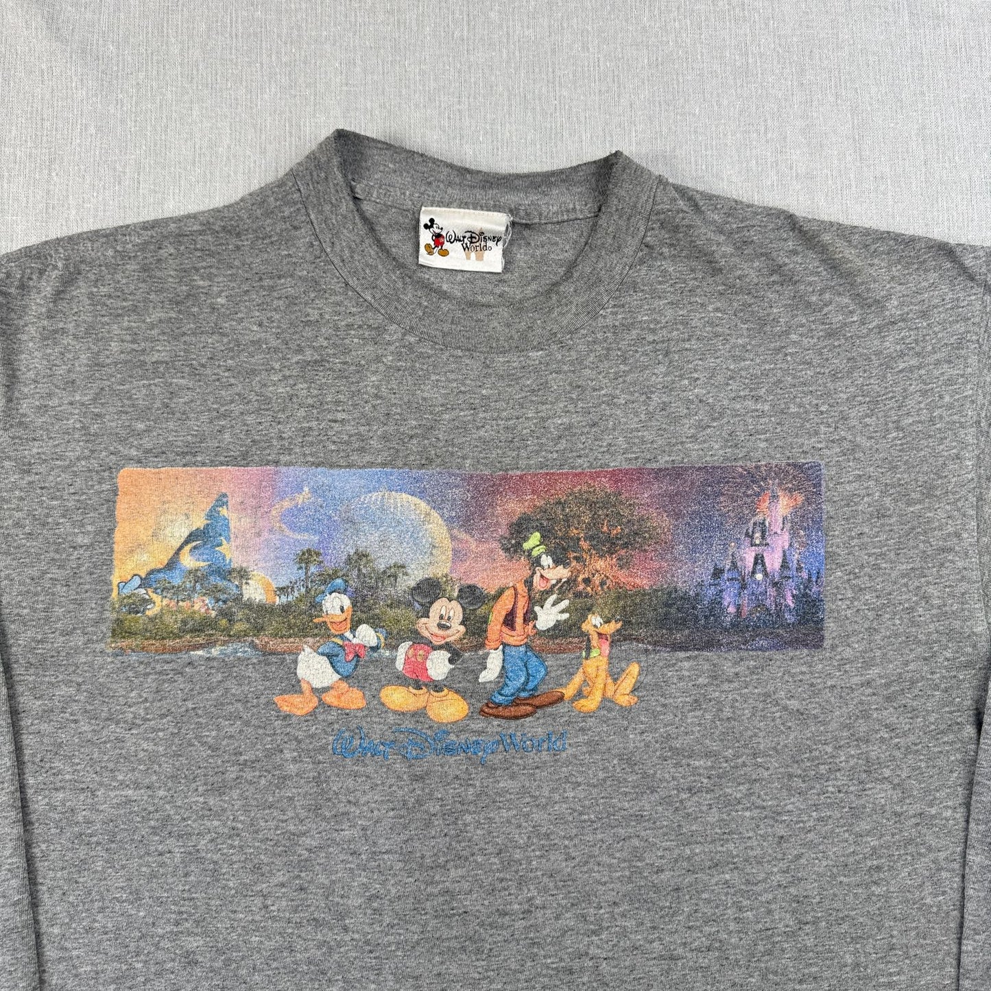 00s ディズニー 長袖 ロンT Tシャツ ミッキー ドナルド グーフィー グレー disney L d-u-2505-010