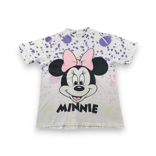 90s ミニー ディズニー Tシャツ 総柄 白 Disney ミッキー シングルステッチ AOP d-u-2505-035