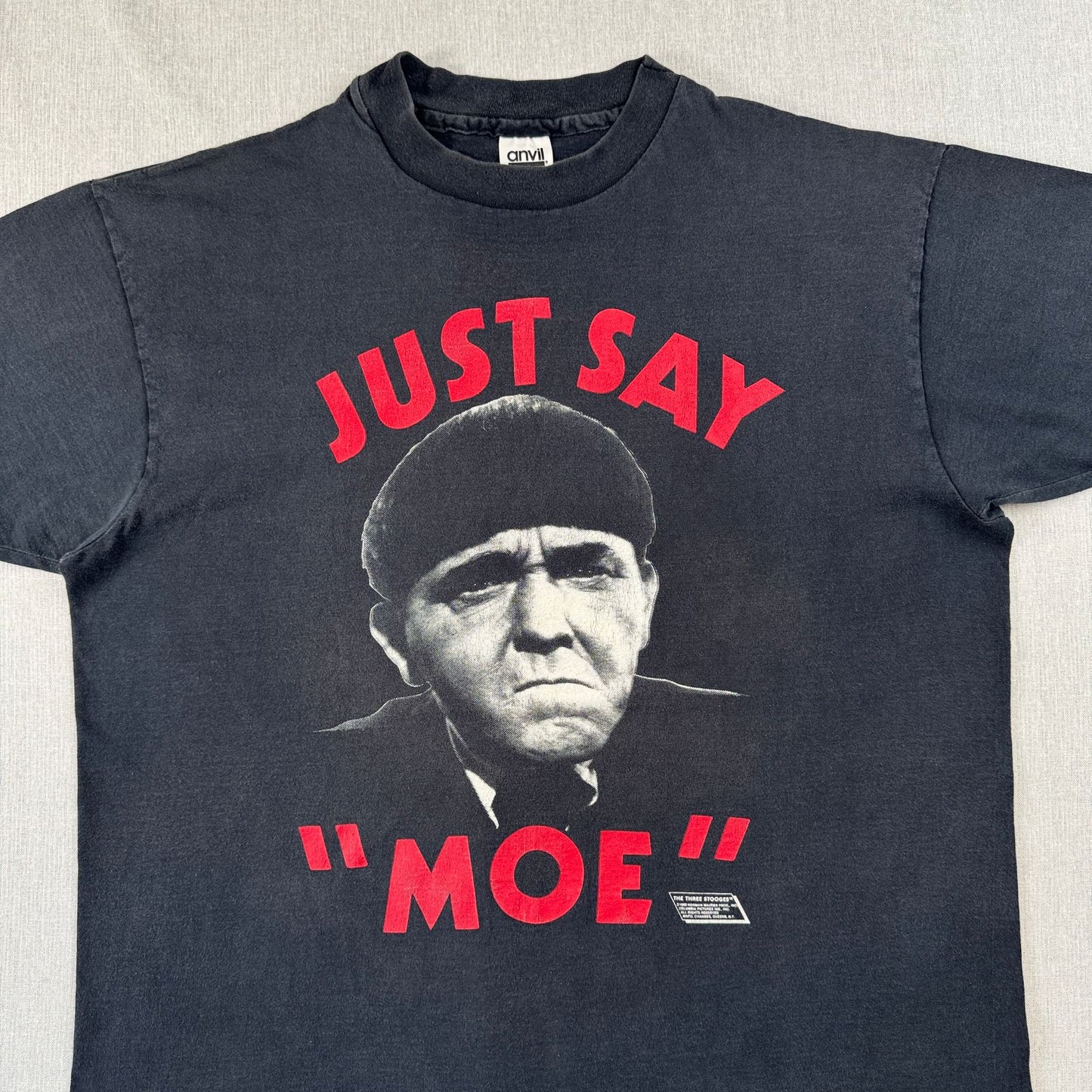90s 三ばか大将 Tシャツ 映画T USA製 anvil 黒 フェード just say MOE The Three Stooges XL m-t-2505-012