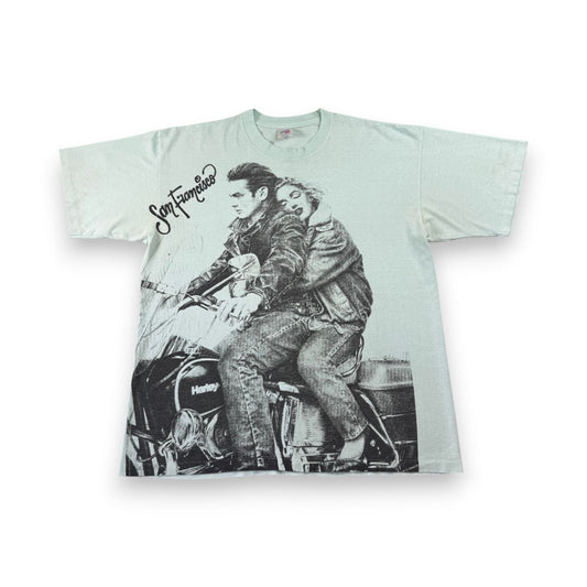 80s 90s ジェームスディーン マリリンモンロー Tシャツ ハーレー harley 水色 映画T USA製 シングルステッチ m-t-2505-019
