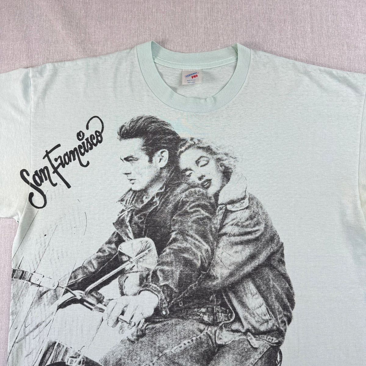 80s 90s ジェームスディーン マリリンモンロー Tシャツ ハーレー harley 水色 映画T USA製 シングルステッチ m-t-2505-019