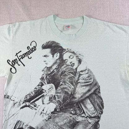 80s 90s ジェームスディーン マリリンモンロー Tシャツ ハーレー harley 水色 映画T USA製 シングルステッチ m-t-2505-019