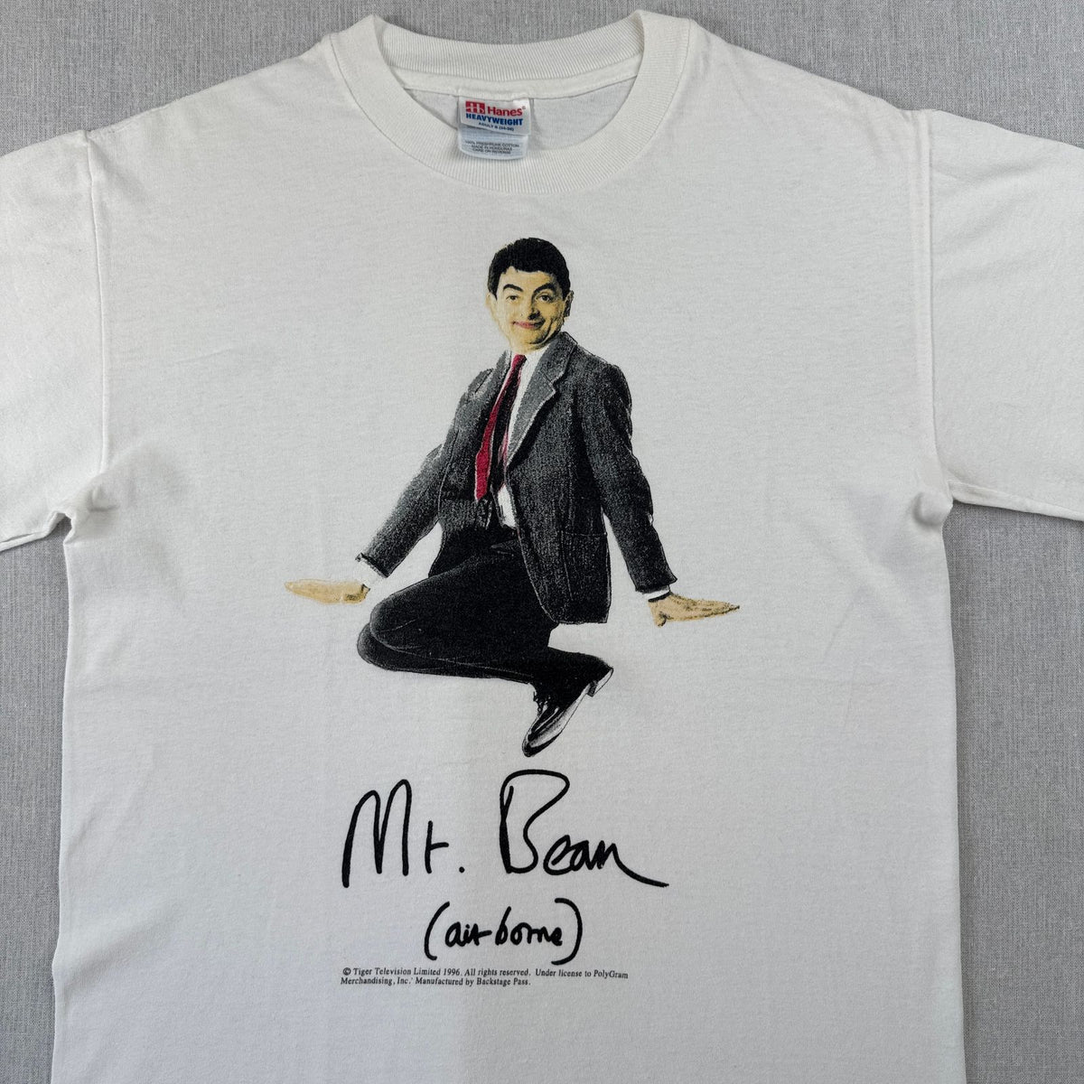 90s Mr. Bean ミスタービーン Tシャツ USA製 hanes 映画T 白 シングルステッチ m-t-2505-022