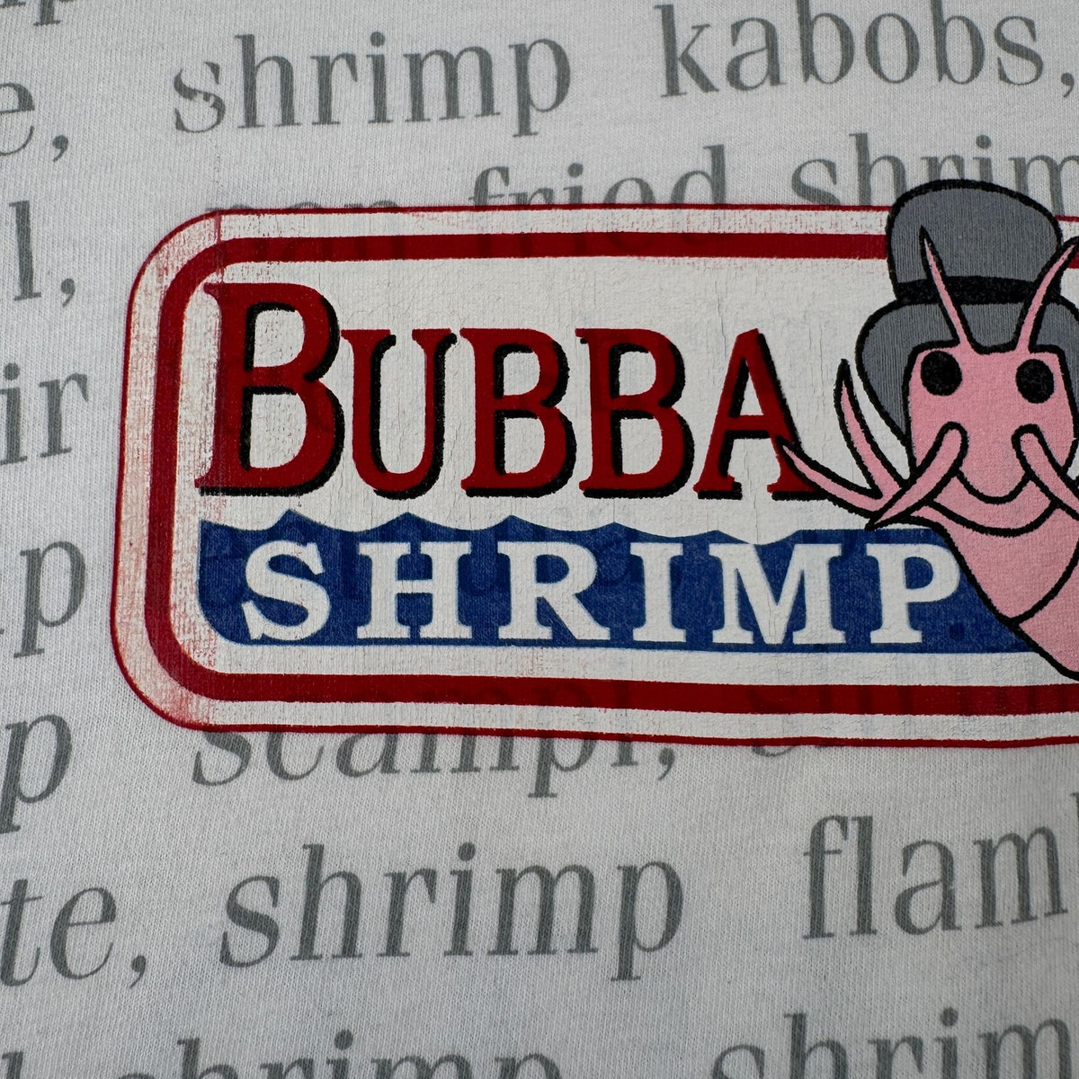 90s フォレストガンプ 映画T Tシャツ BUBBA GUMP えび STANLEY DESANTIS forrest gump シングルステッチ 総柄 USA製 M m-t-2505-023