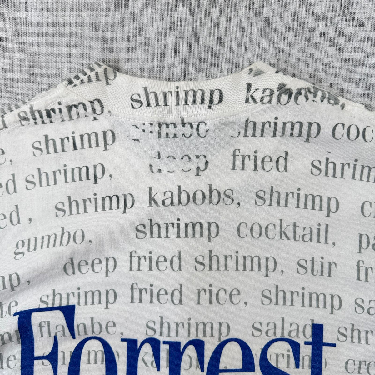 90s フォレストガンプ 映画T Tシャツ BUBBA GUMP えび STANLEY DESANTIS forrest gump シングルステッチ 総柄 USA製 M m-t-2505-023