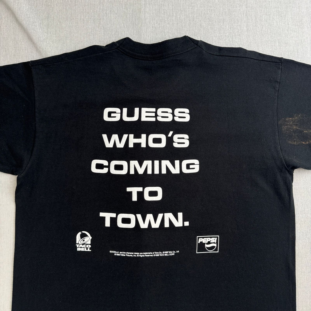 90s GODZILLA ゴジラ 映画 Tシャツ 1998 黒 タコベル ペプシ m-t-2505-025