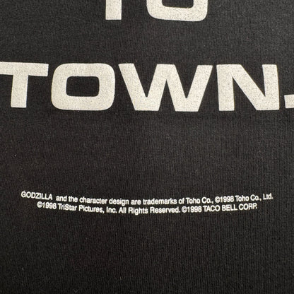 90s GODZILLA ゴジラ 映画 Tシャツ 1998 黒 タコベル ペプシ m-t-2505-025