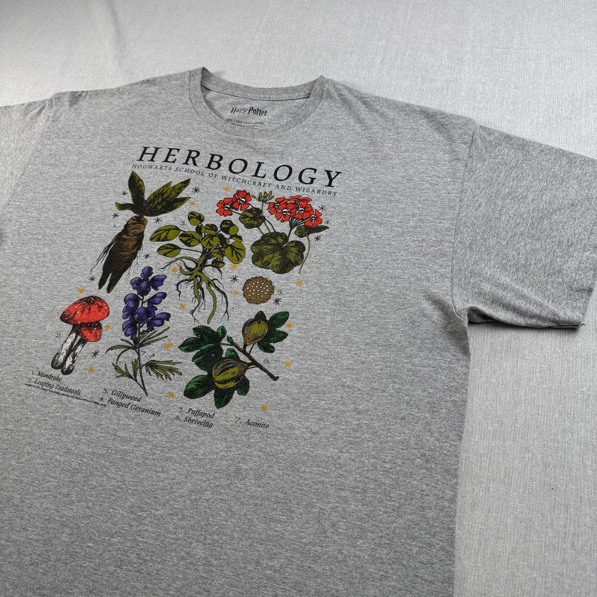 00s 映画 ハリーポッター 薬草学 HERBOLOGY Tシャツ ホグワーツ グレー マンドレイク Harry Potter m-u-2505-021