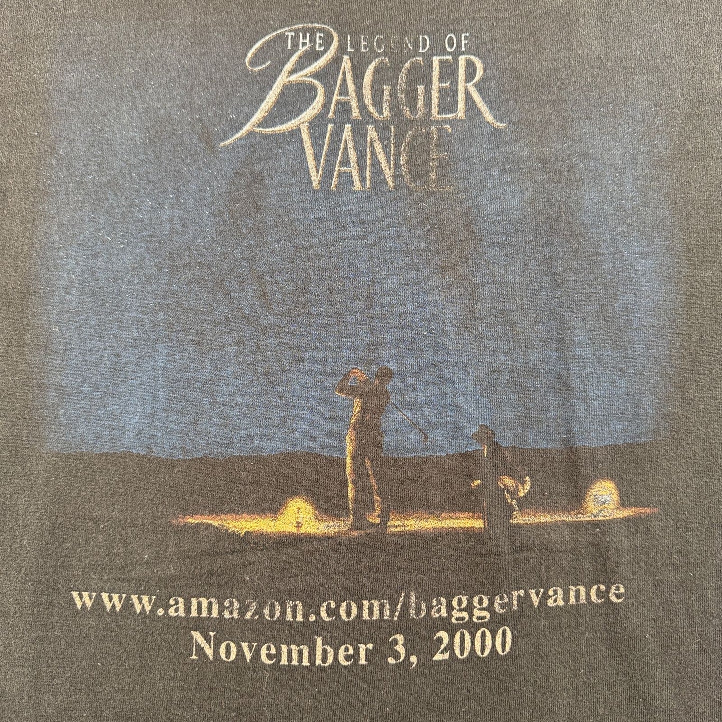 雰囲気抜群 00s バガーヴァンスの伝説 THE LEGEND OF BAGGER VANCE 映画 Tシャツ 両面プリント 黒 XL m-u-2505-034