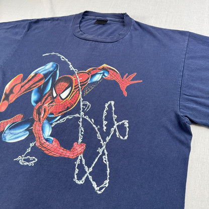 90s スパイダーマン Tシャツ USA製 changes XL 紺 ネイビー 映画T アメコミ spiderman シングルステッチ m-u-2505-055