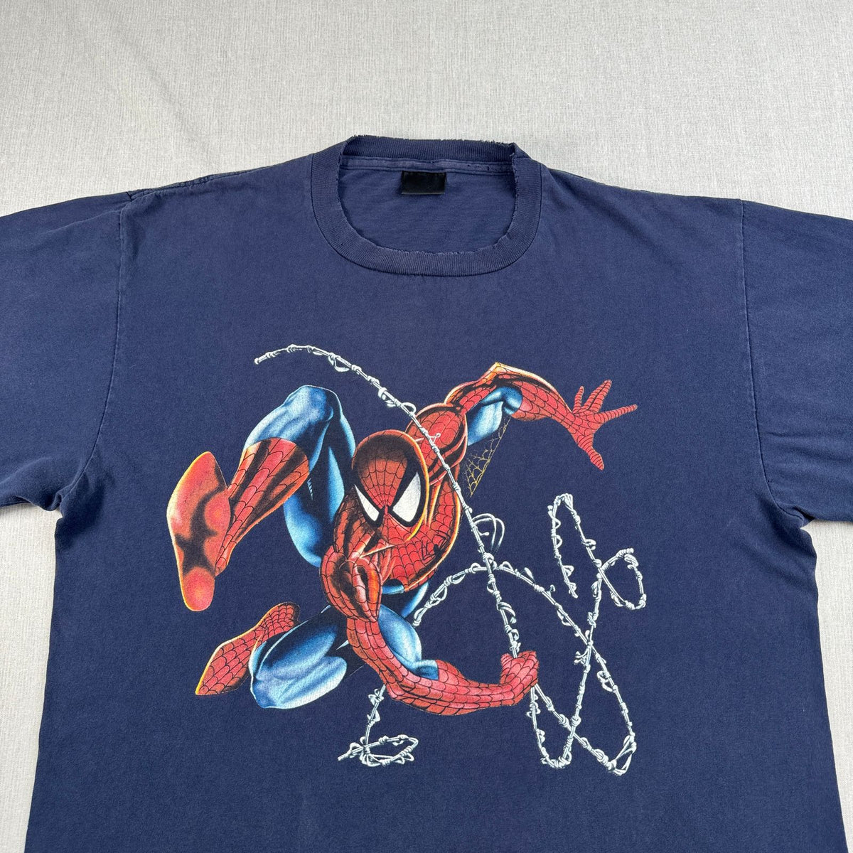 90s スパイダーマン Tシャツ USA製 changes XL 紺 ネイビー 映画T アメコミ spiderman シングルステッチ m-u-2505-055