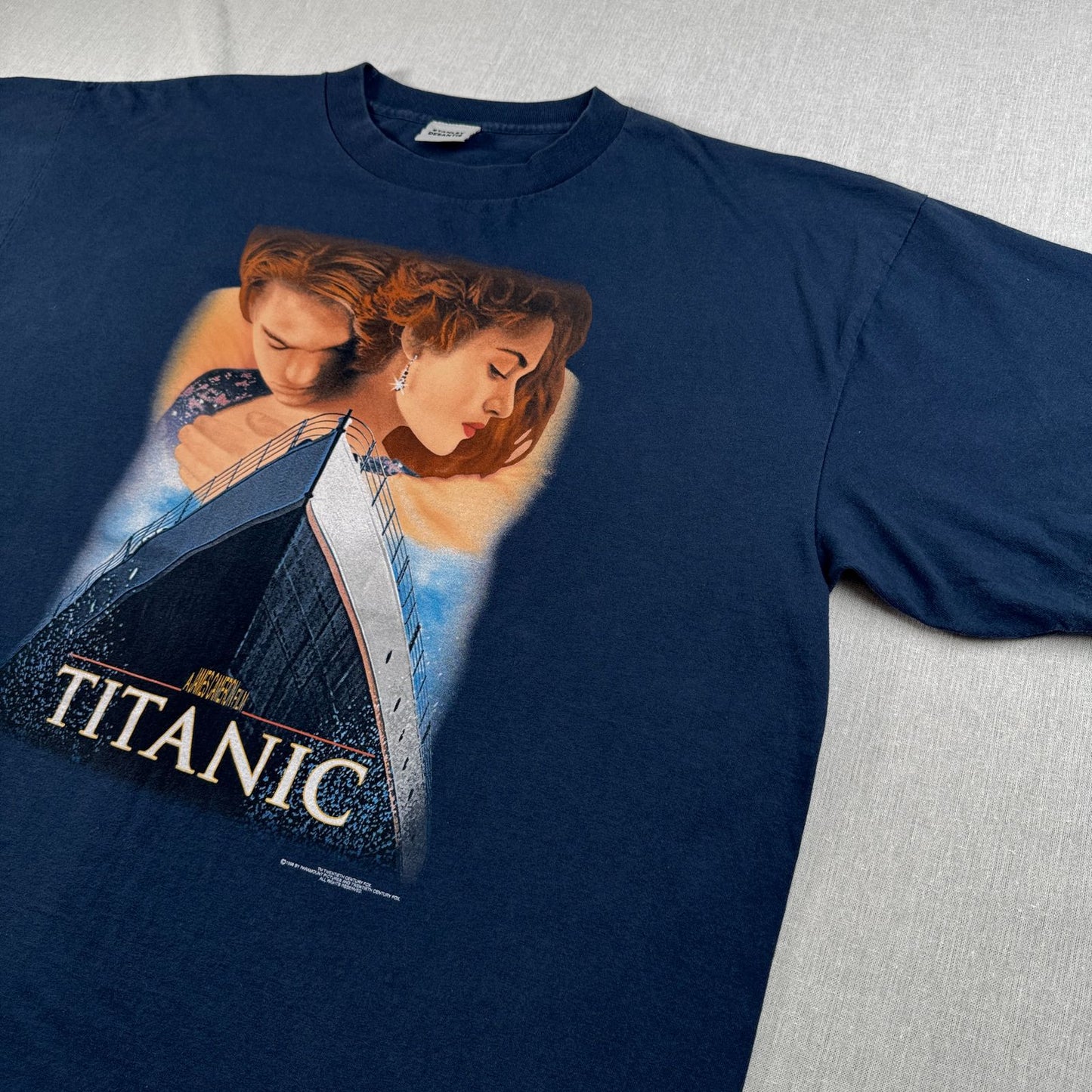 美品 90s TITANIC タイタニック 映画 Tシャツ ネイビー 特大 コピーライト 1998 m-x-2505-036