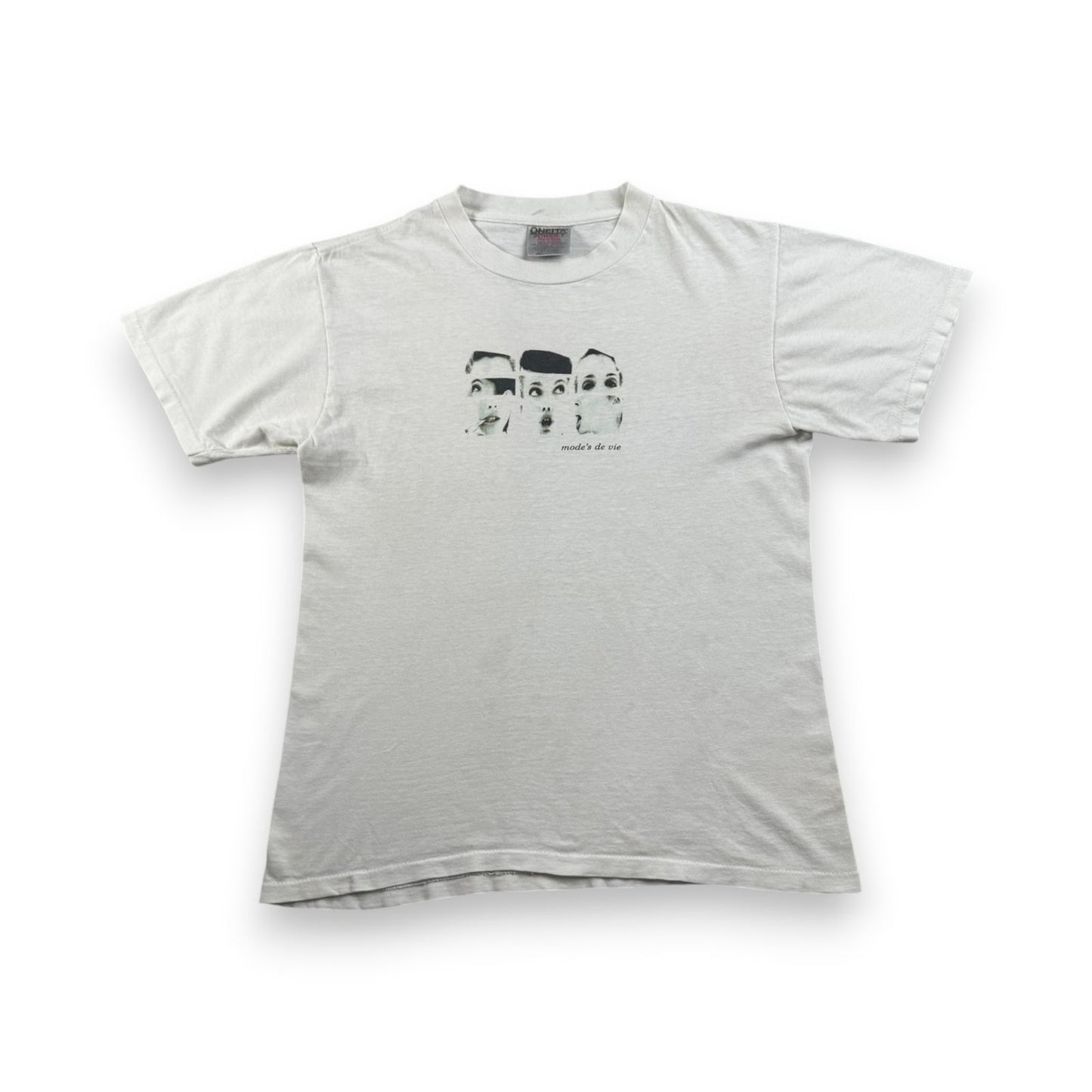 90s フランス 女 アートT Tシャツ ONEITA 白 mode's de vie a-u-2505-090