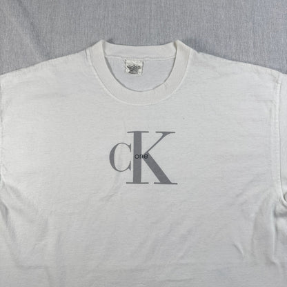 90s Calvin Klein カルバンクライン USA製 Tシャツ メッセージ 白 XL br-000010