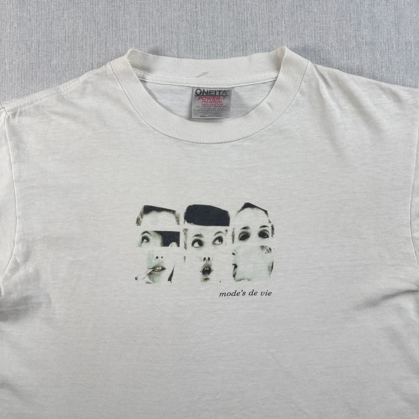 90s フランス 女 アートT Tシャツ ONEITA 白 mode's de vie a-u-2505-090