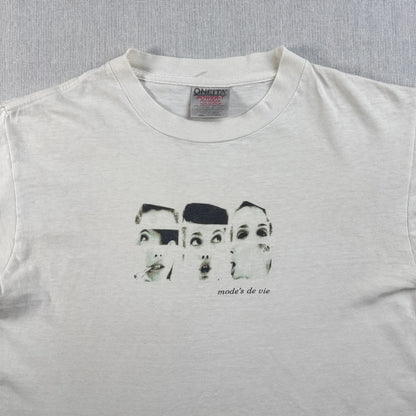90s フランス 女 アートT Tシャツ ONEITA 白 mode's de vie a-u-2505-090