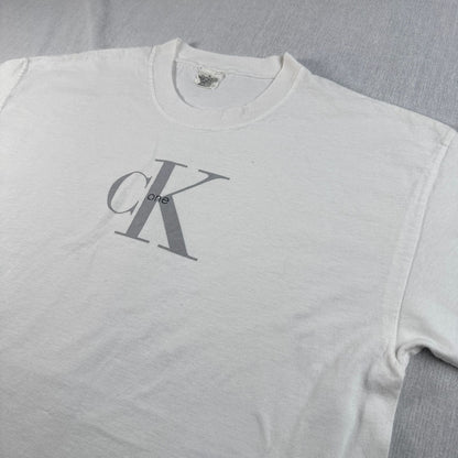 90s Calvin Klein カルバンクライン USA製 Tシャツ メッセージ 白 XL br-000010