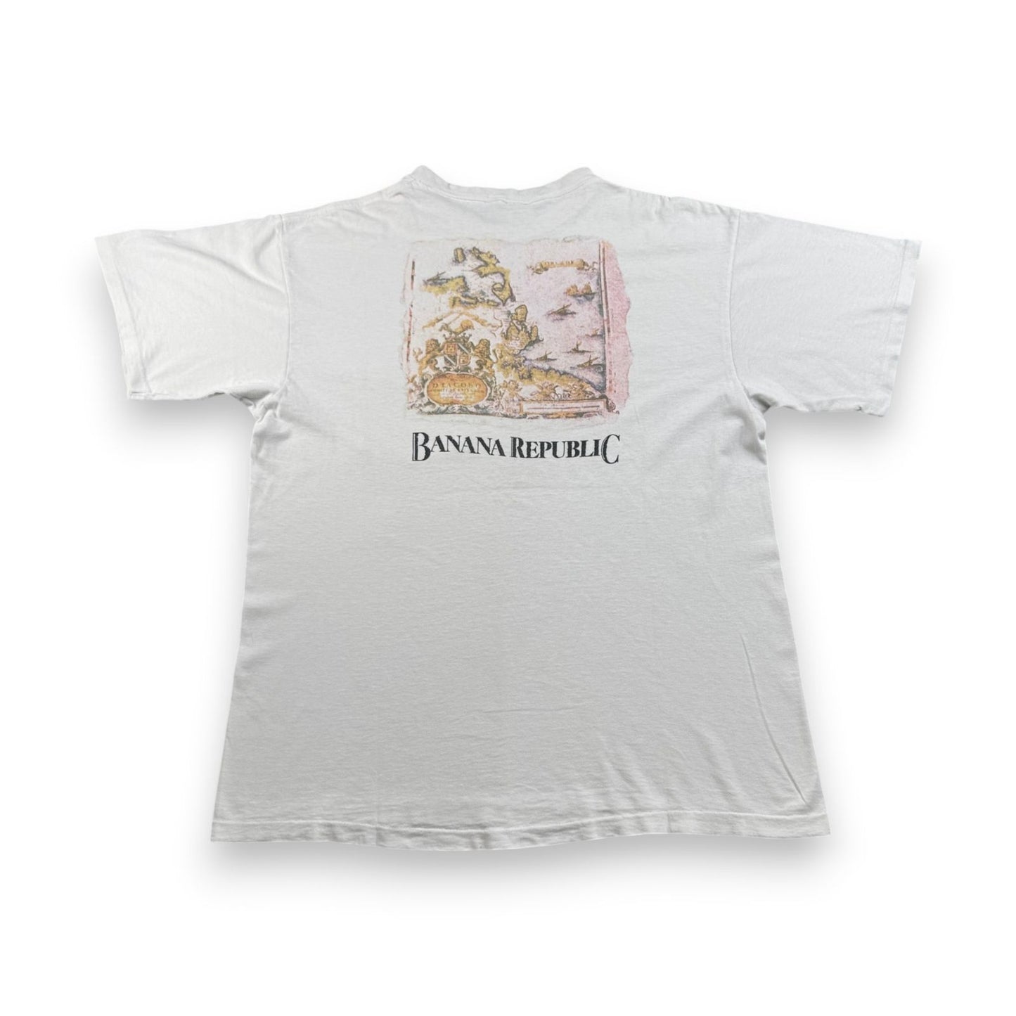 90s バナナリパブリック USA製 Tシャツ アートT 大陸 Banana Republic 白 シングルステッチ br-x-2505-006