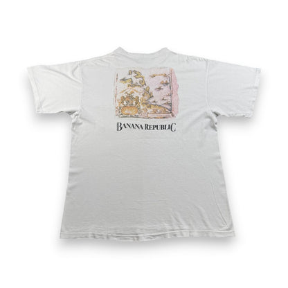 90s バナナリパブリック USA製 Tシャツ アートT 大陸 Banana Republic 白 シングルステッチ br-x-2505-006