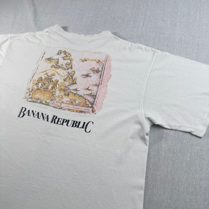 90s バナナリパブリック USA製 Tシャツ アートT 大陸 Banana Republic 白 シングルステッチ br-x-2505-006
