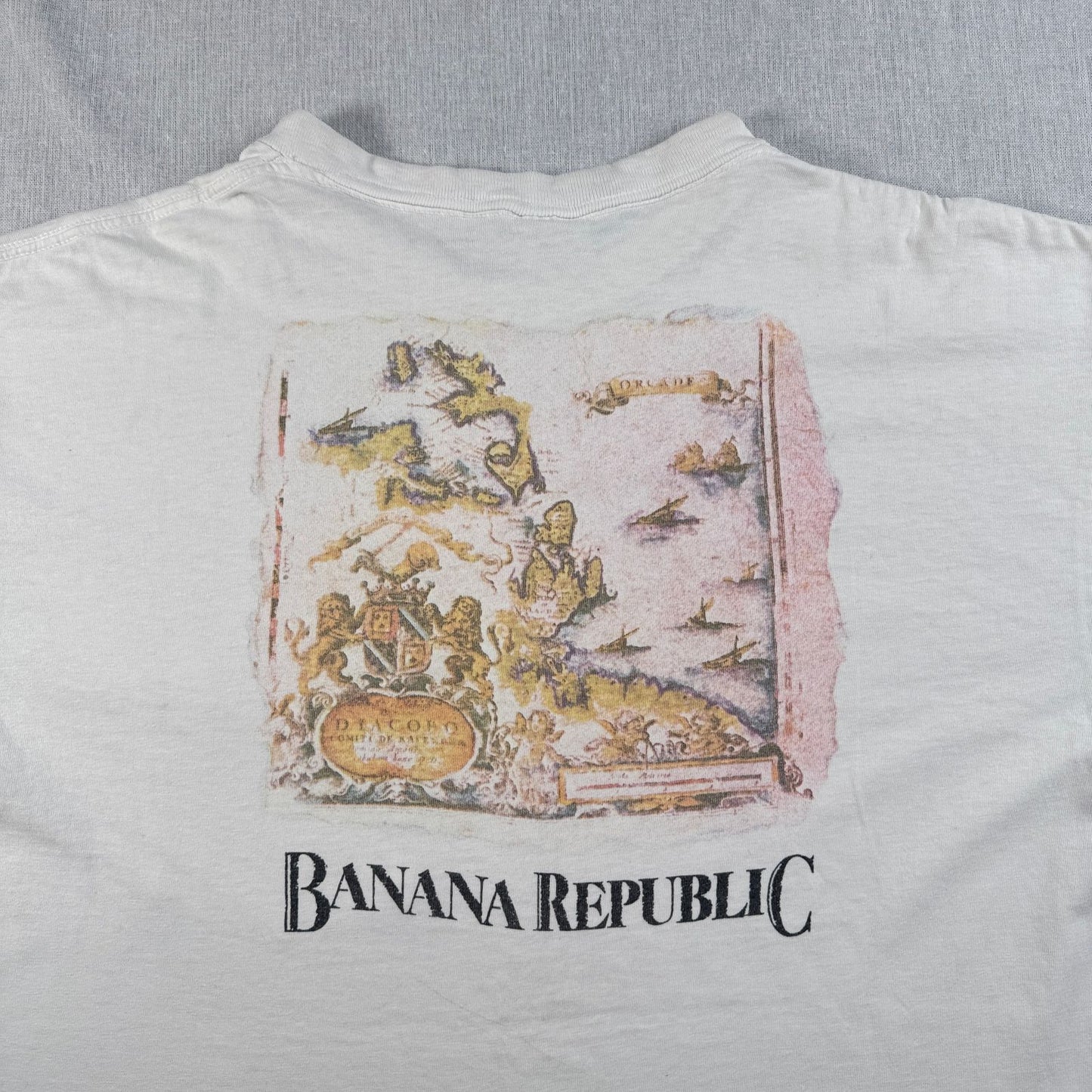 90s バナナリパブリック USA製 Tシャツ アートT 大陸 Banana Republic 白 シングルステッチ br-x-2505-006