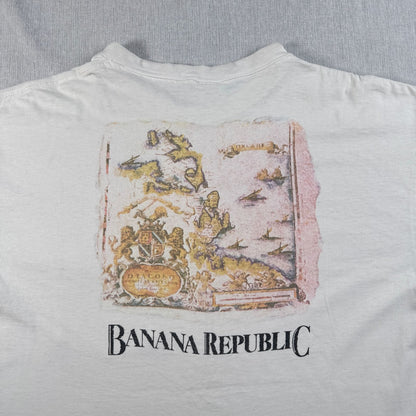 90s バナナリパブリック USA製 Tシャツ アートT 大陸 Banana Republic 白 シングルステッチ br-x-2505-006