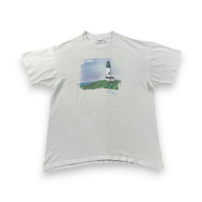 90s 灯台 アートT Tシャツ USA製 anvil XL 白 グレー ch-x-2505-009
