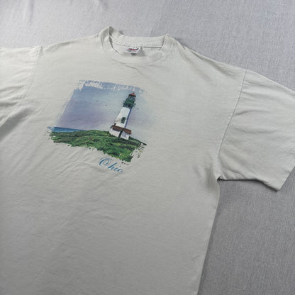 90s 灯台 アートT Tシャツ USA製 anvil XL 白 グレー ch-x-2505-009