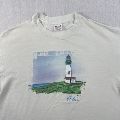 90s 灯台 アートT Tシャツ USA製 anvil XL 白 グレー ch-x-2505-009