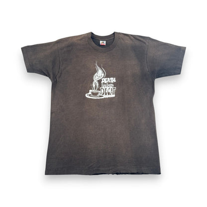 80s コーヒー カフェ Tシャツ DEATH BEFORE DECAF 黒 XL c1987 フェード 鬼フェード シングルステッチ co-x-2505-006