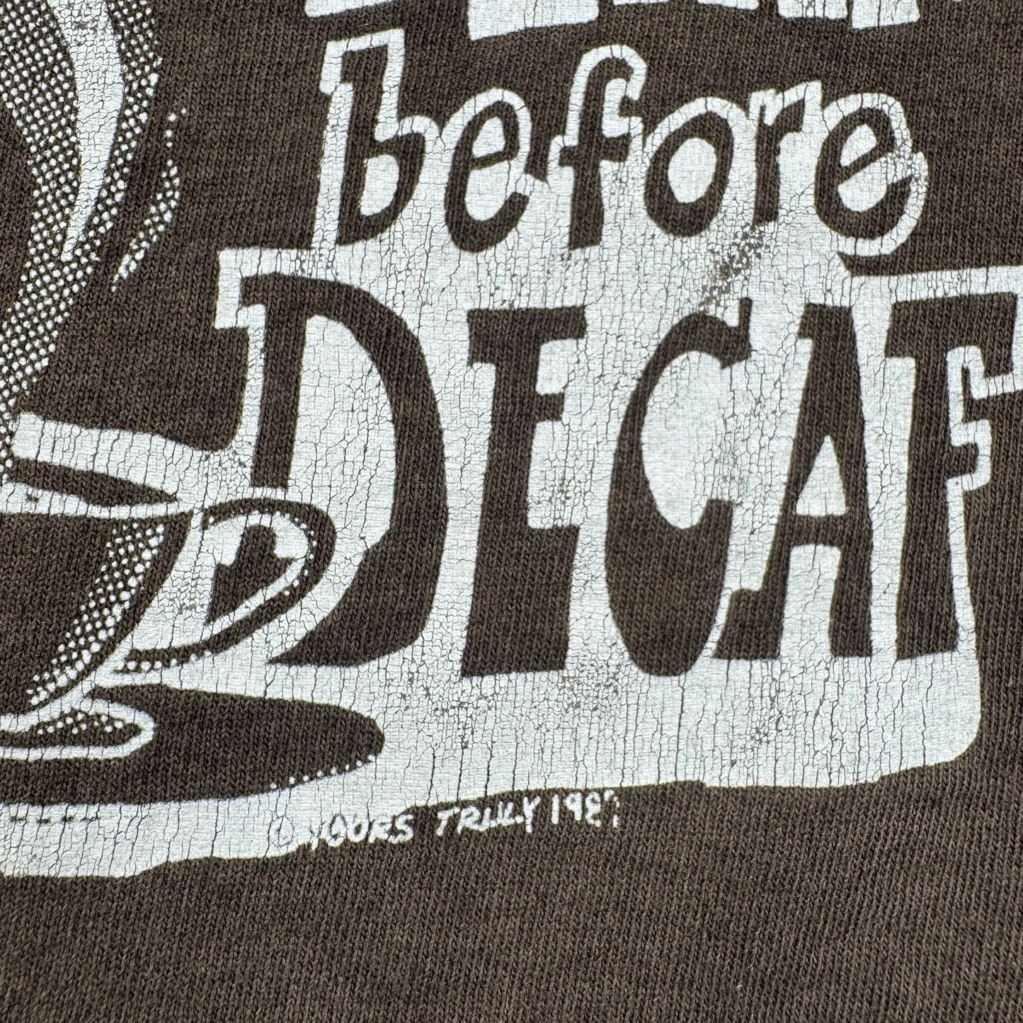 80s コーヒー カフェ Tシャツ DEATH BEFORE DECAF 黒 XL c1987 フェード 鬼フェード シングルステッチ co-x-2505-006