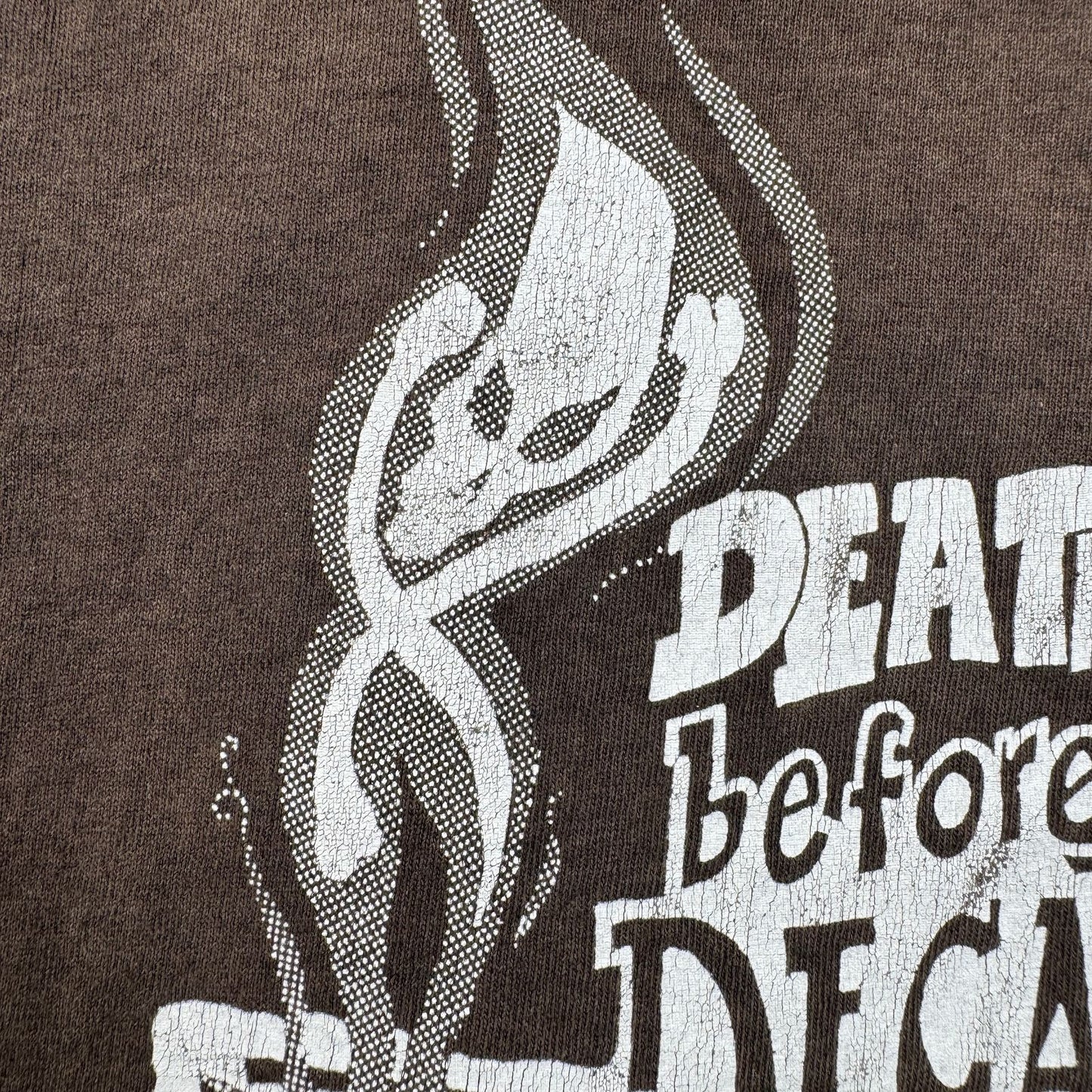 80s コーヒー カフェ Tシャツ DEATH BEFORE DECAF 黒 XL c1987 フェード 鬼フェード シングルステッチ co-x-2505-006
