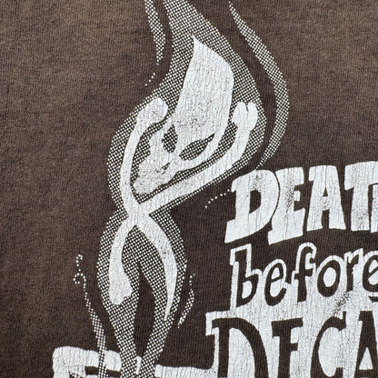 80s コーヒー カフェ Tシャツ DEATH BEFORE DECAF 黒 XL c1987 フェード 鬼フェード シングルステッチ co-x-2505-006