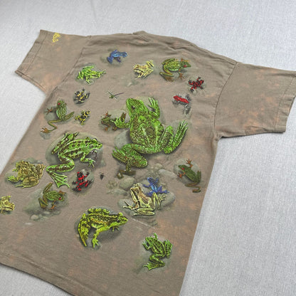 90s カエル 爬虫類 Tシャツ 総柄 両面プリント 蛙 カーキ a-u-2505-019