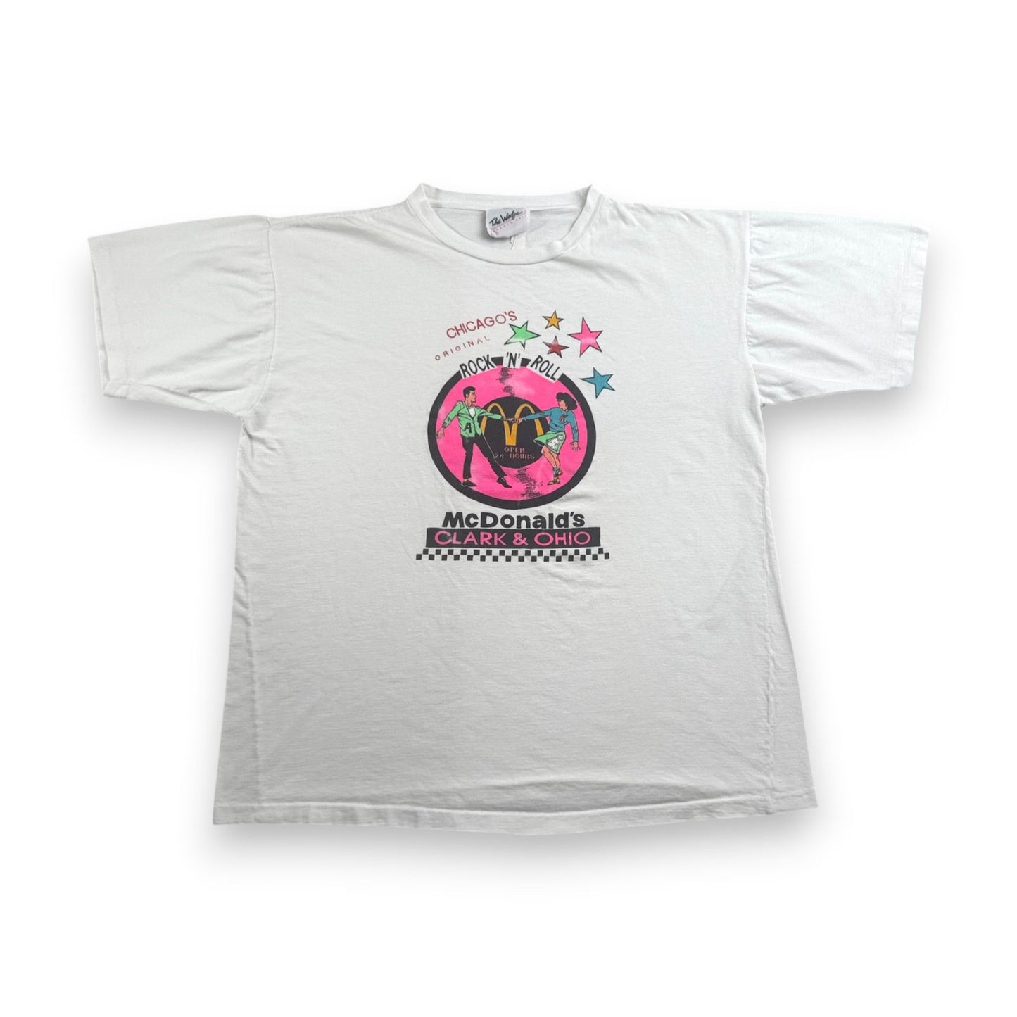 80s 90s マクドナルド 企業T Tシャツ ロックンロール McDonalds Chicago Rock & Roll 白 シングルステッチ co-x-2505-007