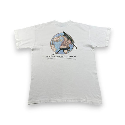 90s バナナリパブリック USA製 Tシャツ アートT トカゲ Banana Republic 白 シングルステッチ ポケT ポケット 胸ポケット XS br-x-2505-005