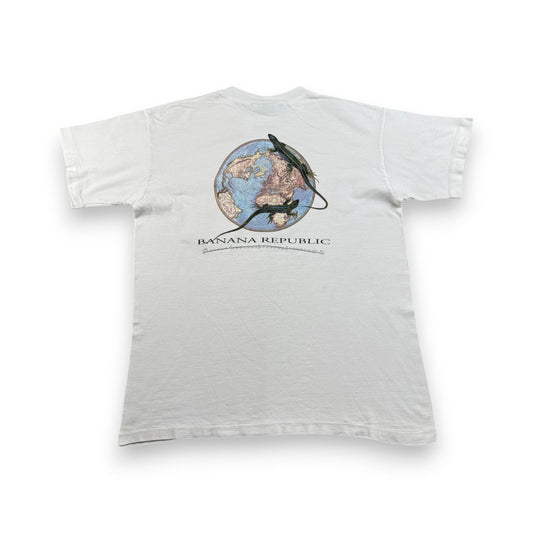 90s バナナリパブリック USA製 Tシャツ アートT トカゲ Banana Republic 白 シングルステッチ ポケT ポケット 胸ポケット XS br-x-2505-005