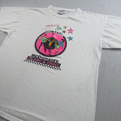 80s 90s マクドナルド 企業T Tシャツ ロックンロール McDonalds Chicago Rock & Roll 白 シングルステッチ co-x-2505-007