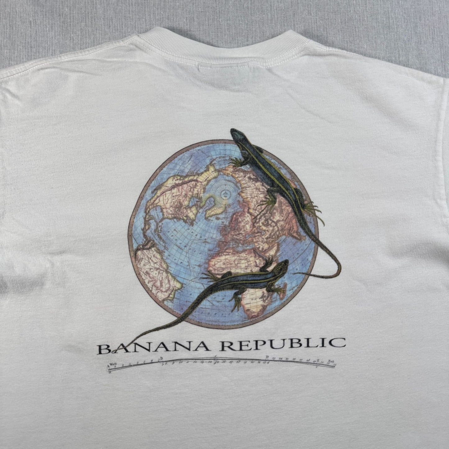 90s バナナリパブリック USA製 Tシャツ アートT トカゲ Banana Republic 白 シングルステッチ ポケT ポケット 胸ポケット XS br-x-2505-005
