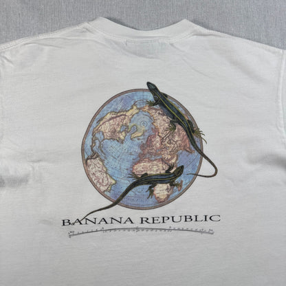 90s バナナリパブリック USA製 Tシャツ アートT トカゲ Banana Republic 白 シングルステッチ ポケT ポケット 胸ポケット XS br-x-2505-005
