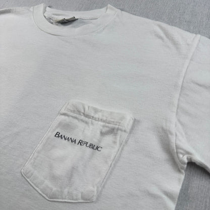 90s バナナリパブリック USA製 Tシャツ アートT トカゲ Banana Republic 白 シングルステッチ ポケT ポケット 胸ポケット XS br-x-2505-005