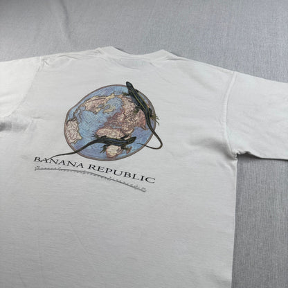 90s バナナリパブリック USA製 Tシャツ アートT トカゲ Banana Republic 白 シングルステッチ ポケT ポケット 胸ポケット XS br-x-2505-005