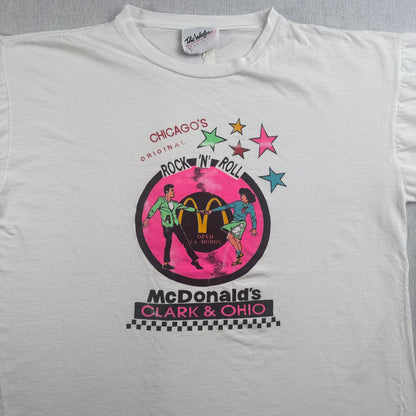 80s 90s マクドナルド 企業T Tシャツ ロックンロール McDonalds Chicago Rock & Roll 白 シングルステッチ co-x-2505-007
