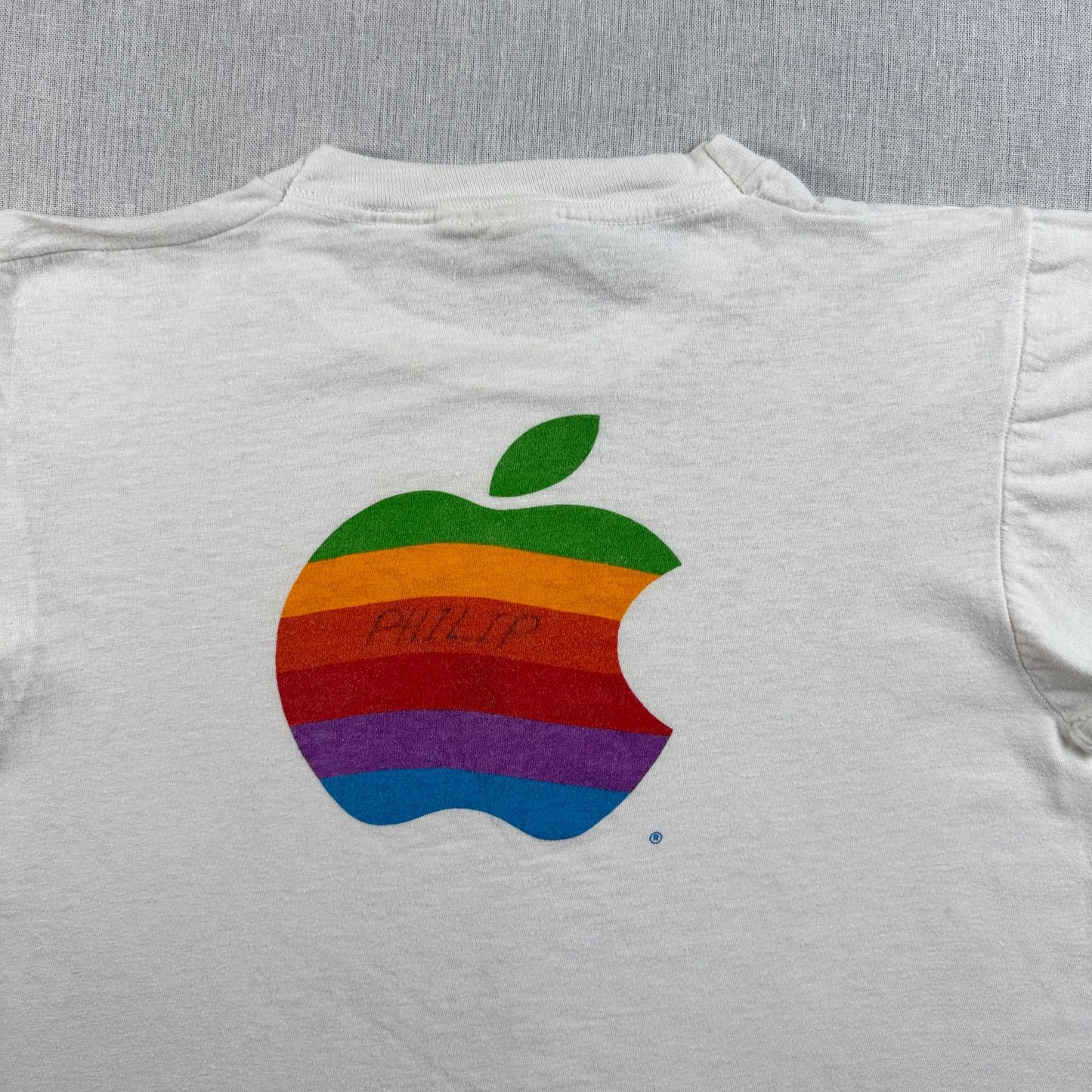 80s APPLE アップル レインボーロゴ 旧ロゴ Tシャツ 企業T 白 USA製 シングルステッチ co-t-2505-011