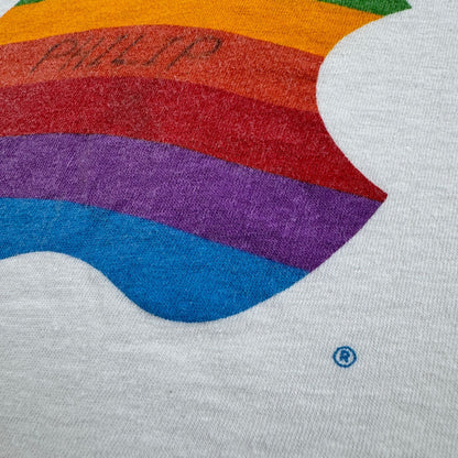 80s APPLE アップル レインボーロゴ 旧ロゴ Tシャツ 企業T 白 USA製 シングルステッチ co-t-2505-011