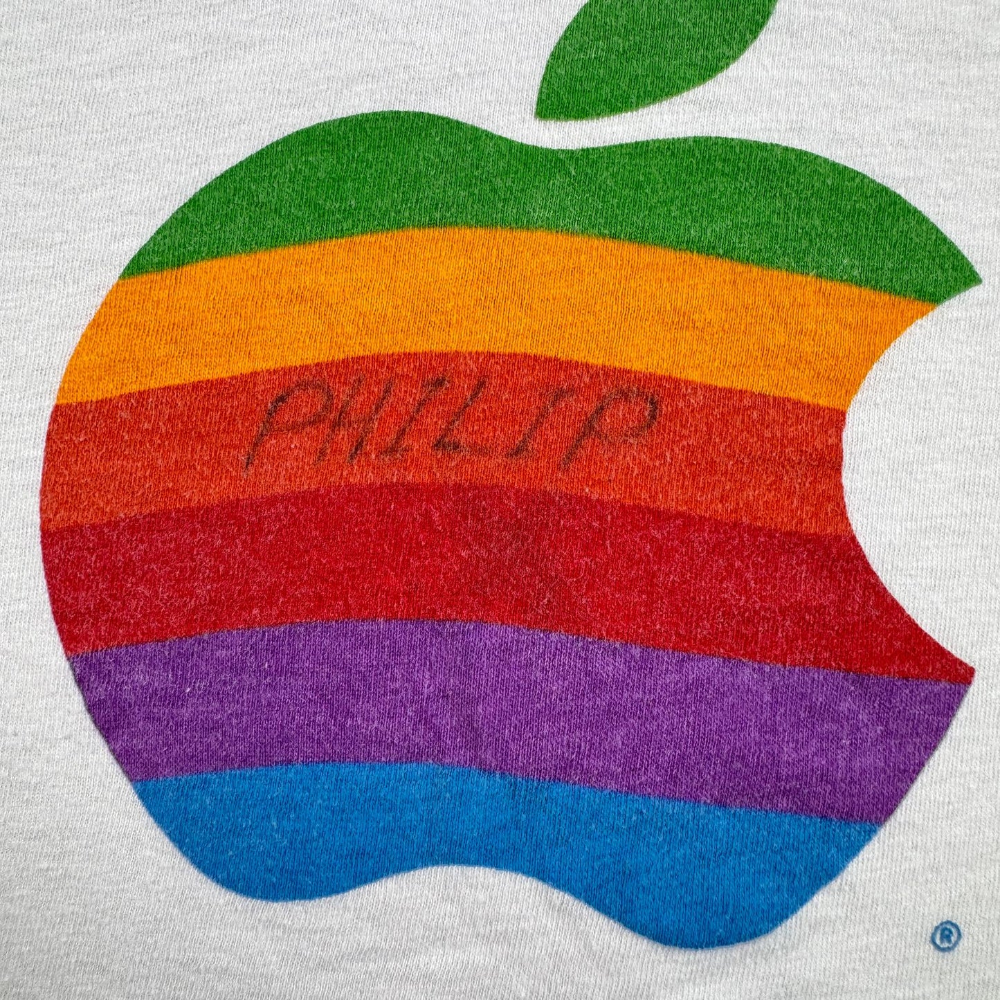 80s APPLE アップル レインボーロゴ 旧ロゴ Tシャツ 企業T 白 USA製 シングルステッチ co-t-2505-011