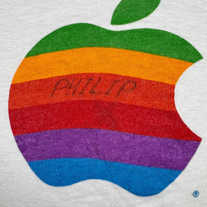 80s APPLE アップル レインボーロゴ 旧ロゴ Tシャツ 企業T 白 USA製 シングルステッチ co-t-2505-011