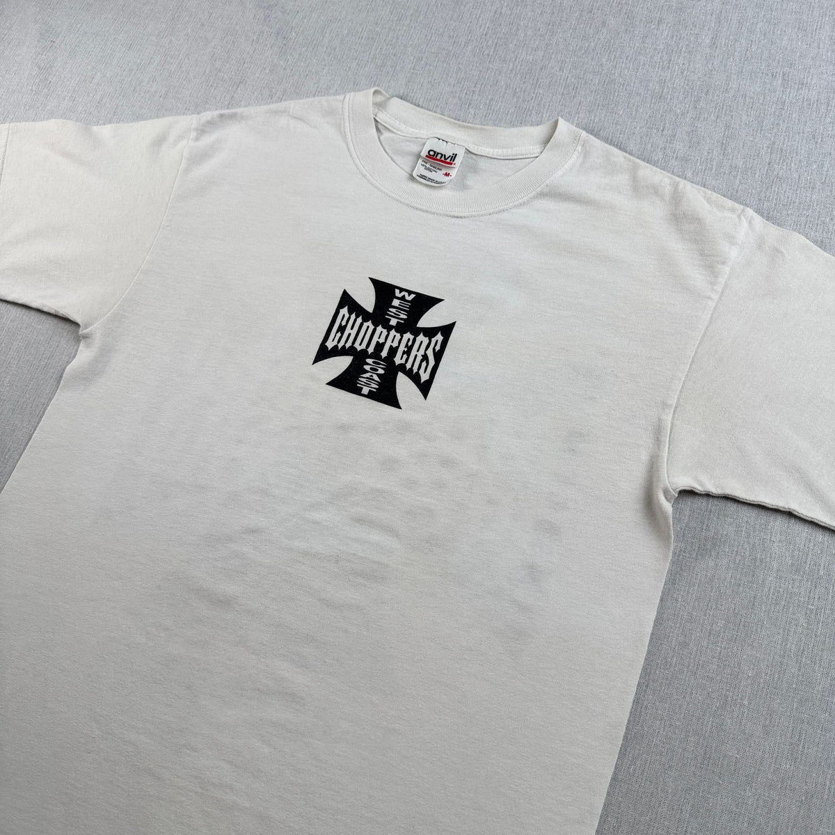 WEST COAST CHOPPERS アイアンクロス anvil ロゴ 企業 バイク Tシャツ ウエストコーストチョッパーズ USA 白 M long beach co-t-2505-012