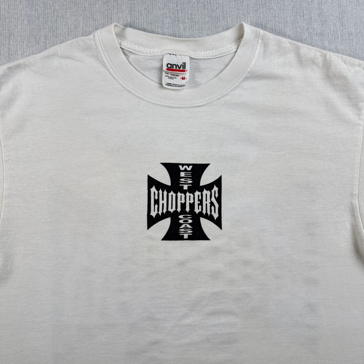 WEST COAST CHOPPERS アイアンクロス anvil ロゴ 企業 バイク Tシャツ ウエストコーストチョッパーズ USA 白 M long beach co-t-2505-012