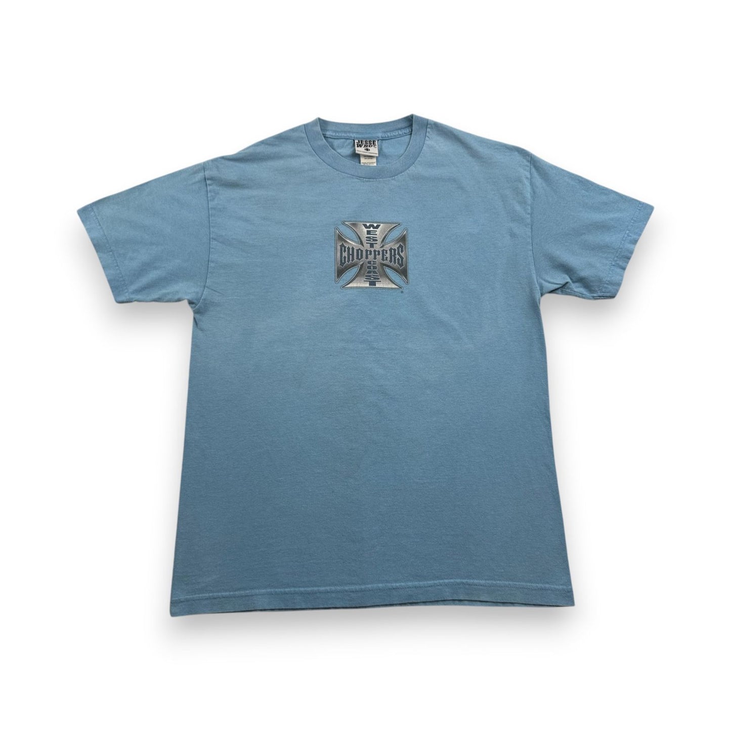 WEST COAST CHOPPERS アイアンクロス 水色 ロゴ 企業 バイク Tシャツ ウエストコーストチョッパーズ USA L long beach co-t-2505-015
